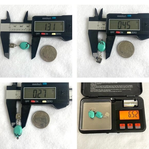 Sterling Silver 925 Southwest Style Beaded Turquoise Square Stud Dangle Earrings - Picture 10 of 16